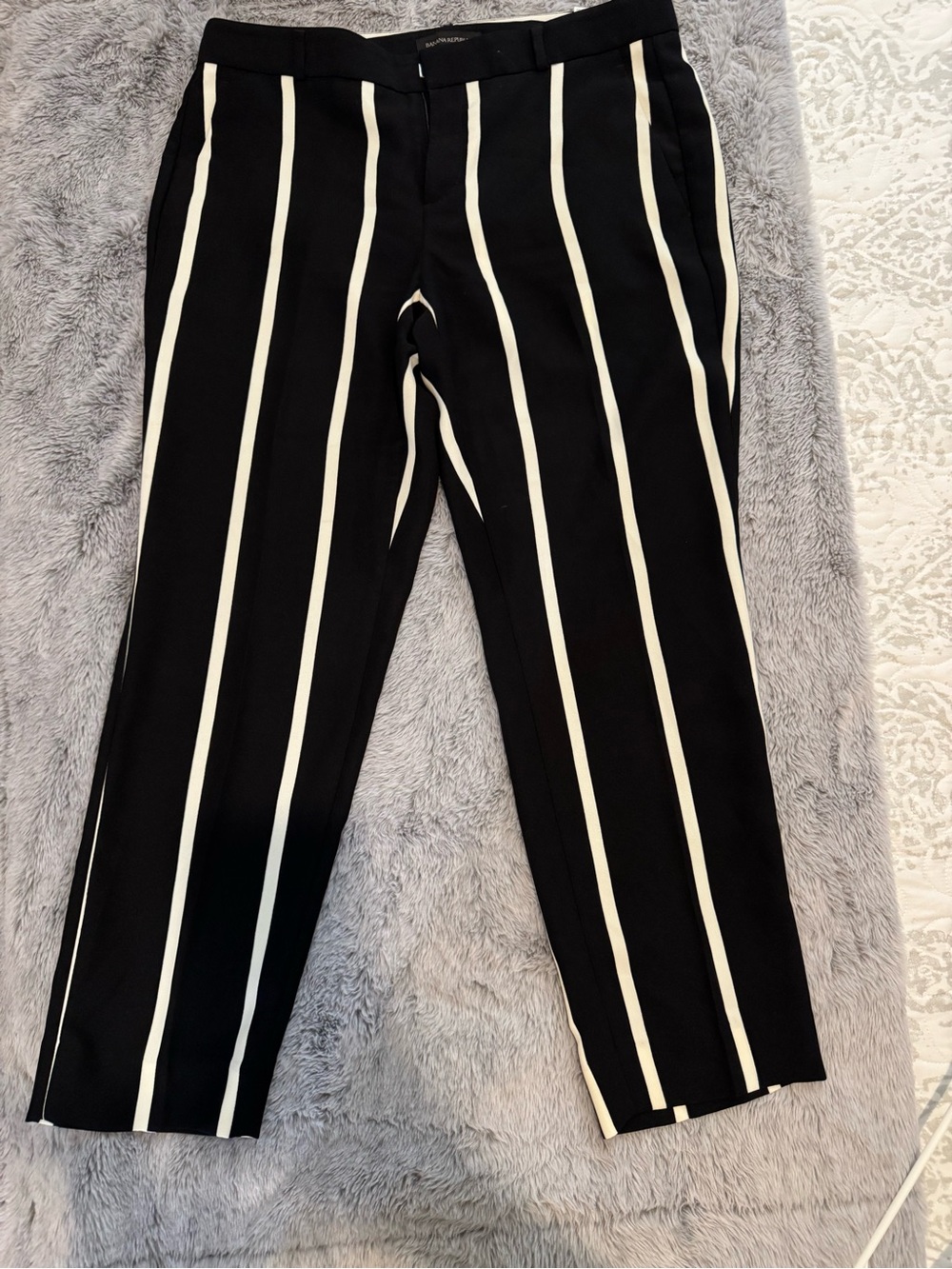 Banana Republic Black Pants with White Vertical Stripes